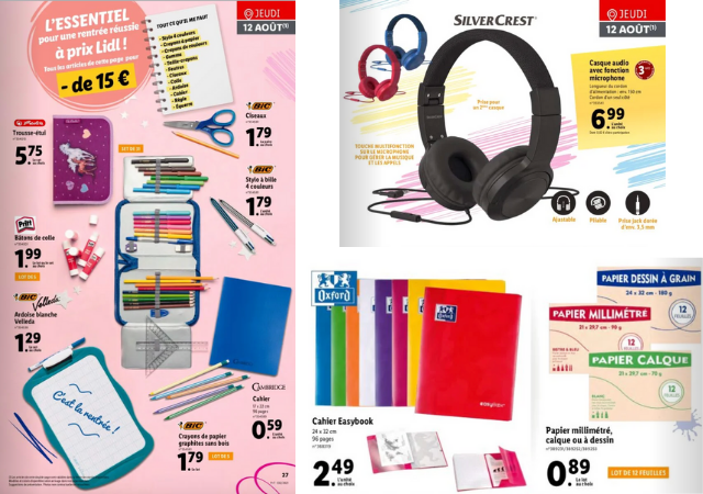 Offres promos fournitures scolaires LIDL