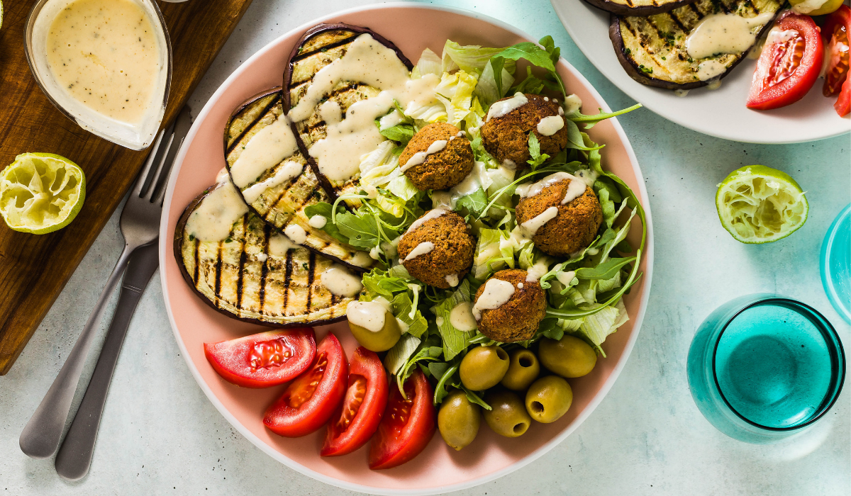 Salade aubergines falafel